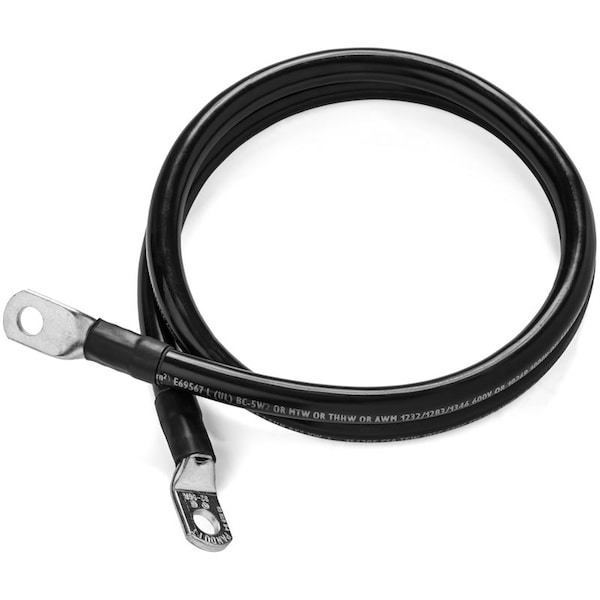 Single Black 1 ft 1/0 AWG Battery Cable with 3/8" Ring Terminals